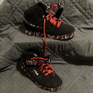 FILA Kids Black and Red High-Top Sneakers